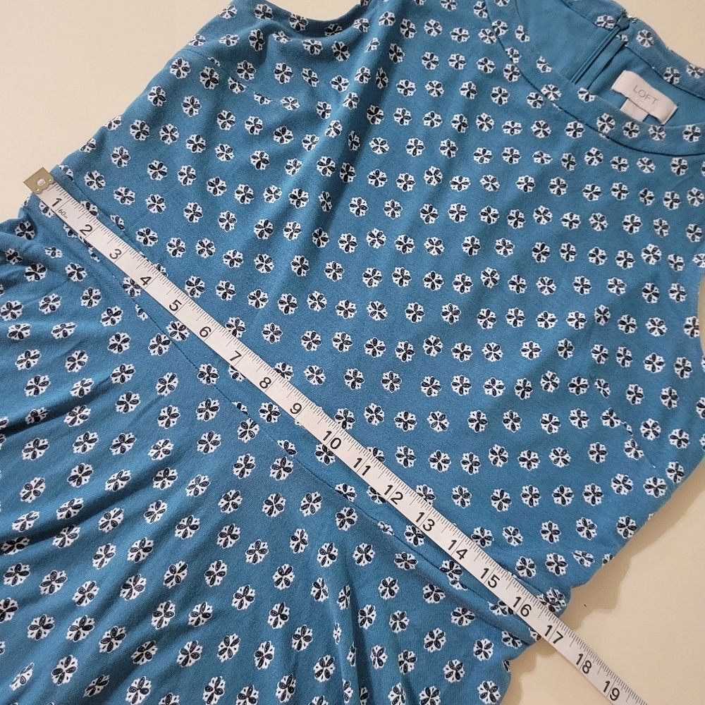 Ann Taylor LOFT Teal Roundneck Print Sleeveless Midi Length Dress - Picture 4 of 12